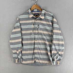 Patagonia Shirt Mens Large Gray Stripe Cotton Blend Long Sleeve Button Up